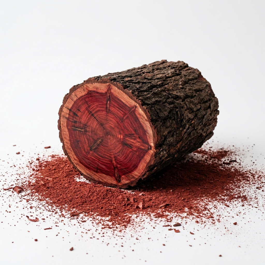 Pure Red Sandalwood Rakta Chandan Heartwood Log cut open showing deep crimson grain